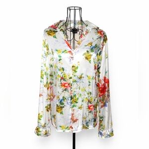 Zara Floral Viscose Blouse Long Sleeve Multicolor Top Small
